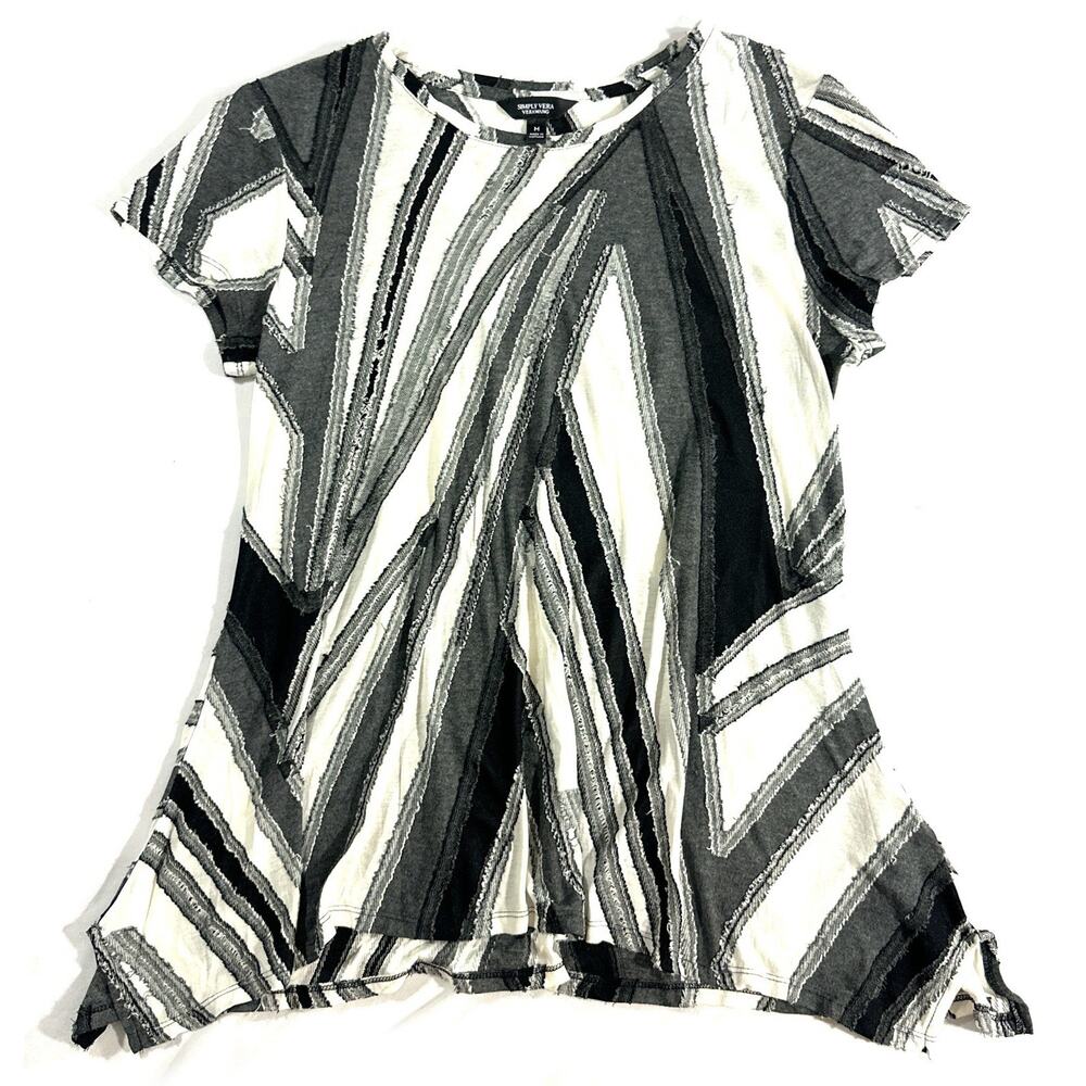 Simply Vera Vera Wang Womens Medium Geometric Striped Top Asymmetrical Hem Boho - Picture 3 of 9